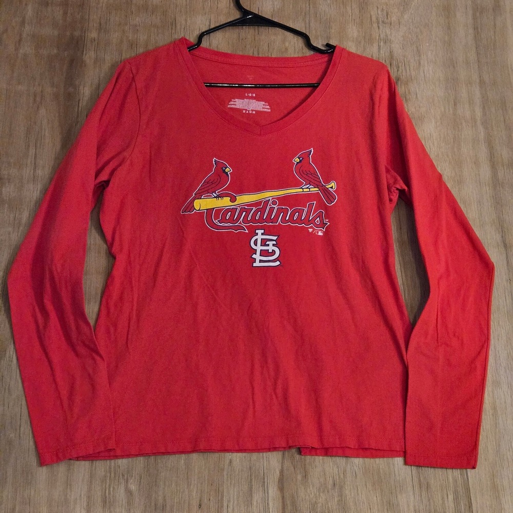 Fanatics St Louis Cardinals Long Sleeve Graphic T-Shirt Red V-Neck Large MLB